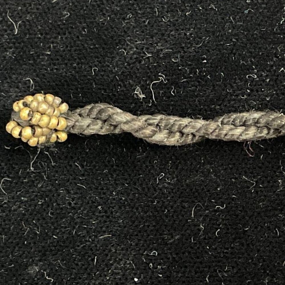 Antique Beaded Drawstring Pouch – Black & Gold, Fringe Tassels, Art Deco Style - Picture 2 of 10